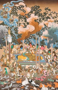 仏教徒 Painting - 仏陀のパリ涅槃 大タンカ仏教